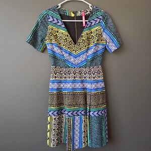 Plenty by Tracy Reese Anthropologie Geometric Tribal Print V-Neck Mini Dress 0